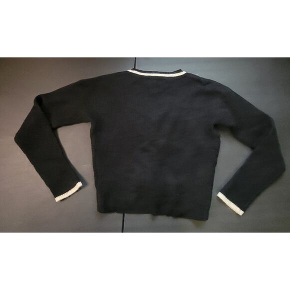 Guess Black Long Sleeve V-Neck Knot Front Sweater - Small - Picture 2 of 7
